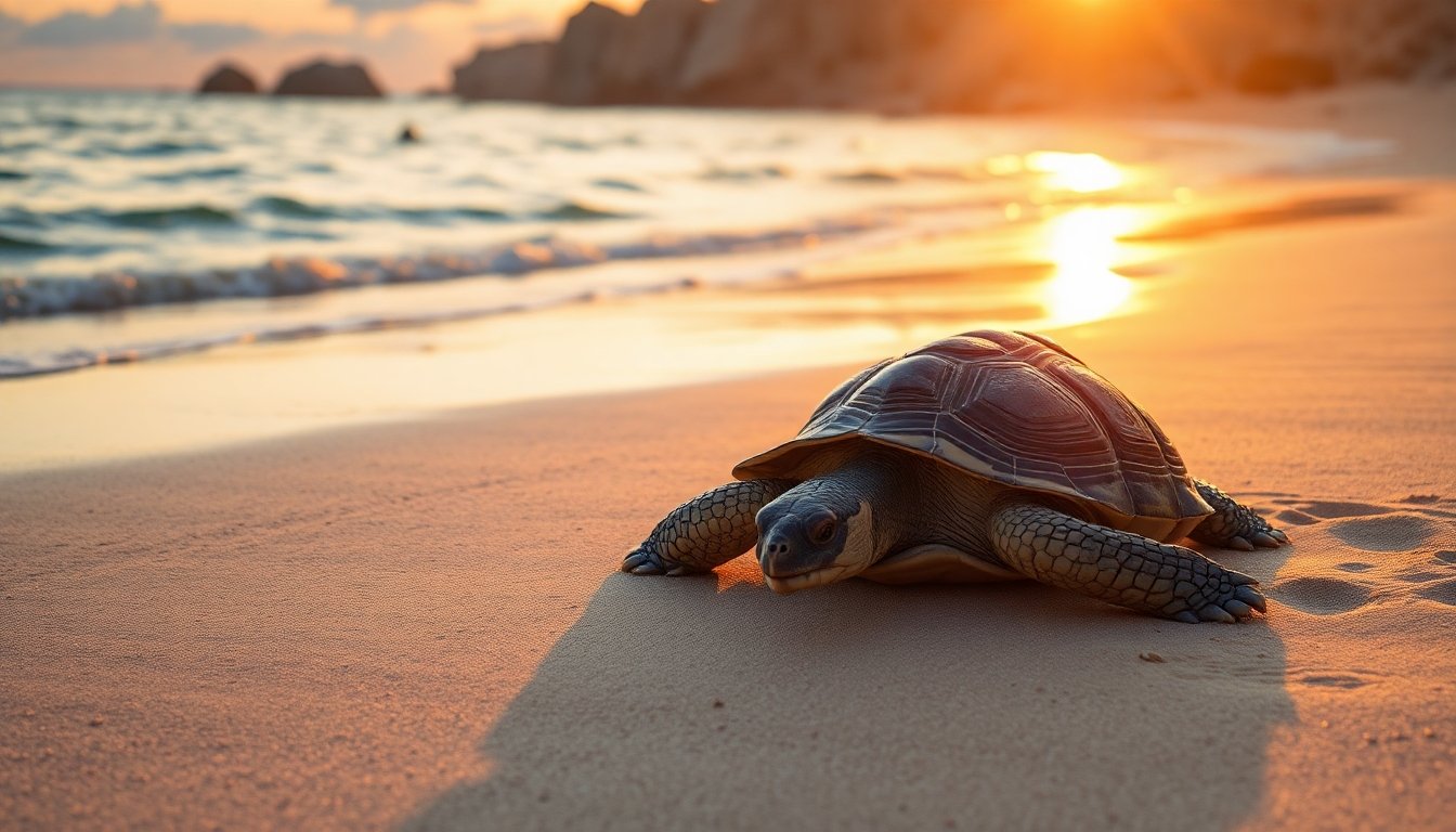 Tortuga egipcia descansando en la playa