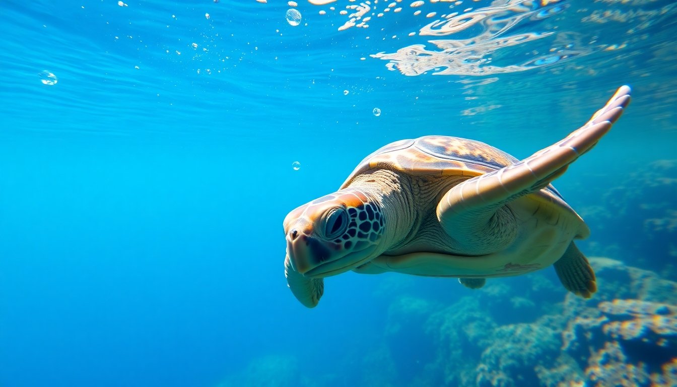 Tortuga española nadando en aguas claras