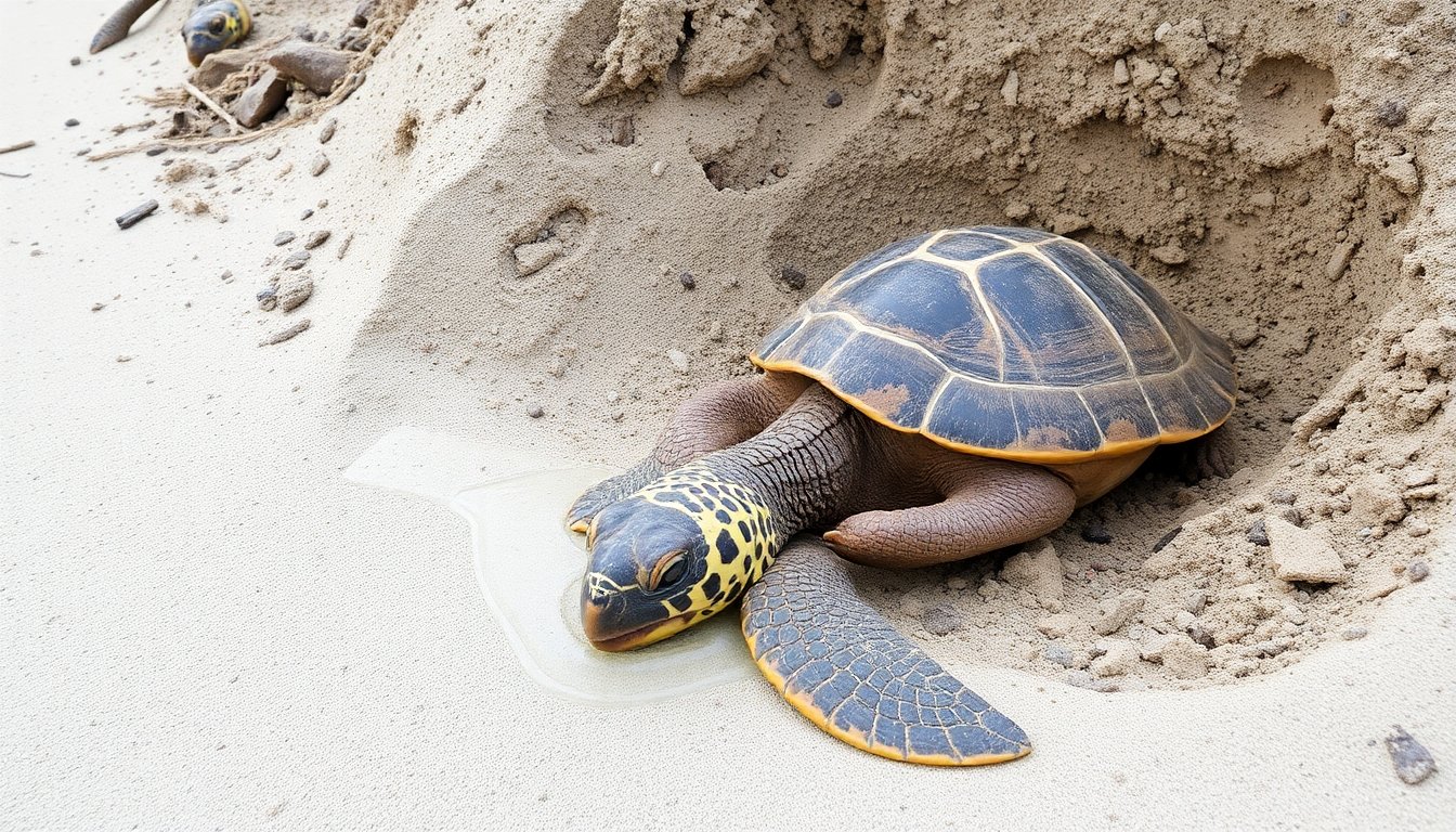 Tortuga Fernandina anidando en la playa