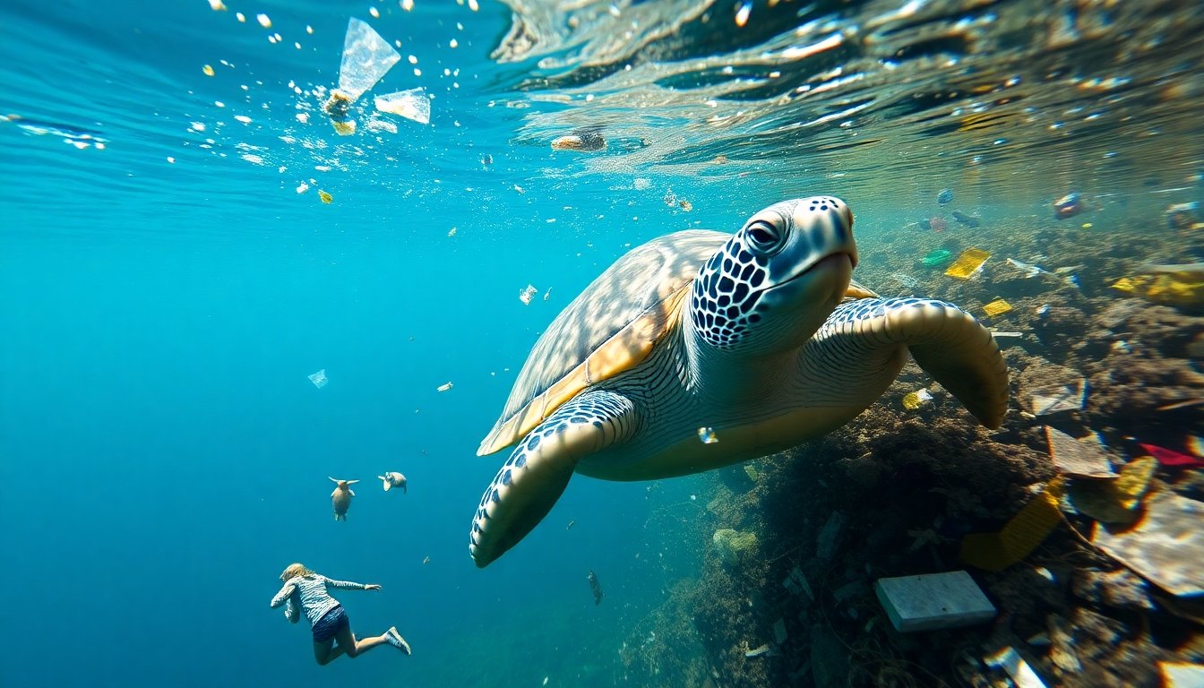 Tortuga marina atrapada en plástico
