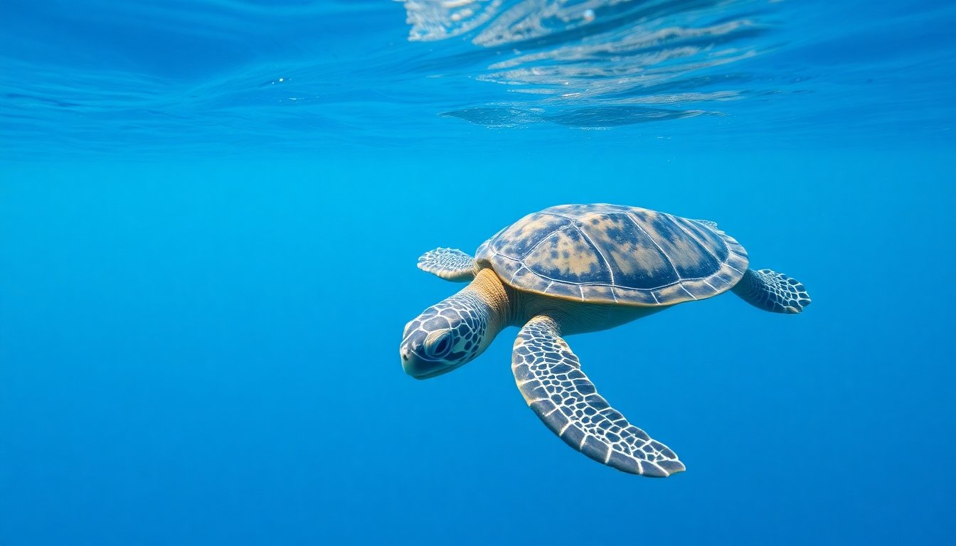 Tortuga marina migrando a través del océano