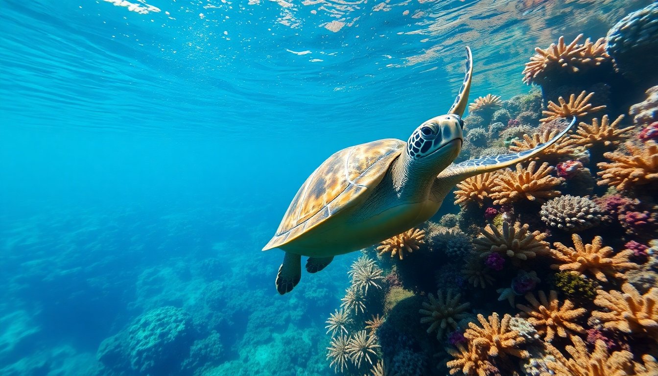 Tortuga morrocoy explorando un arrecife de coral