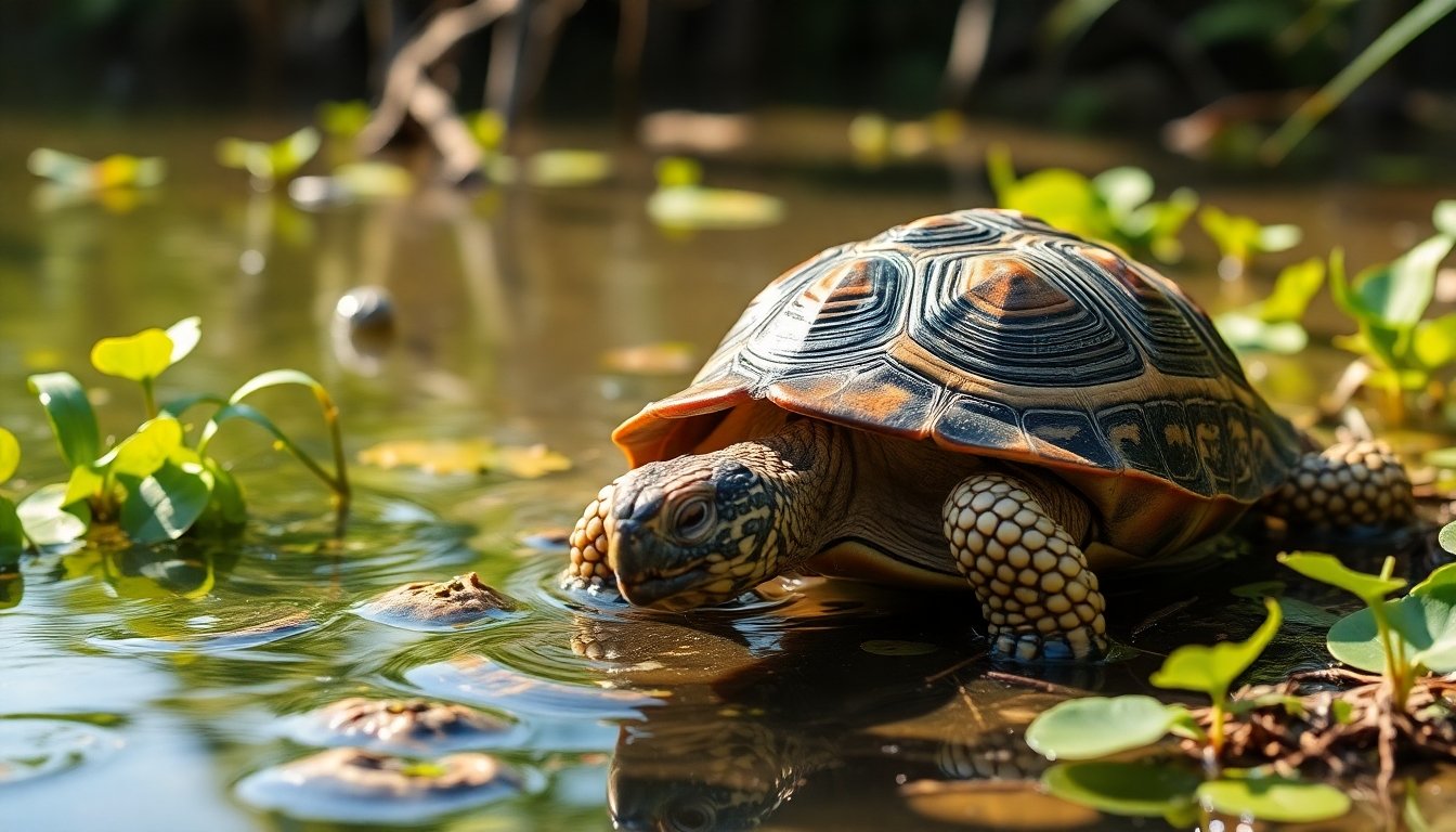 Tortuga utilizando su sentido del olfato para encontrar alimento