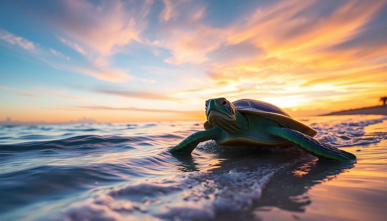 tortuga verde en proceso de anidación