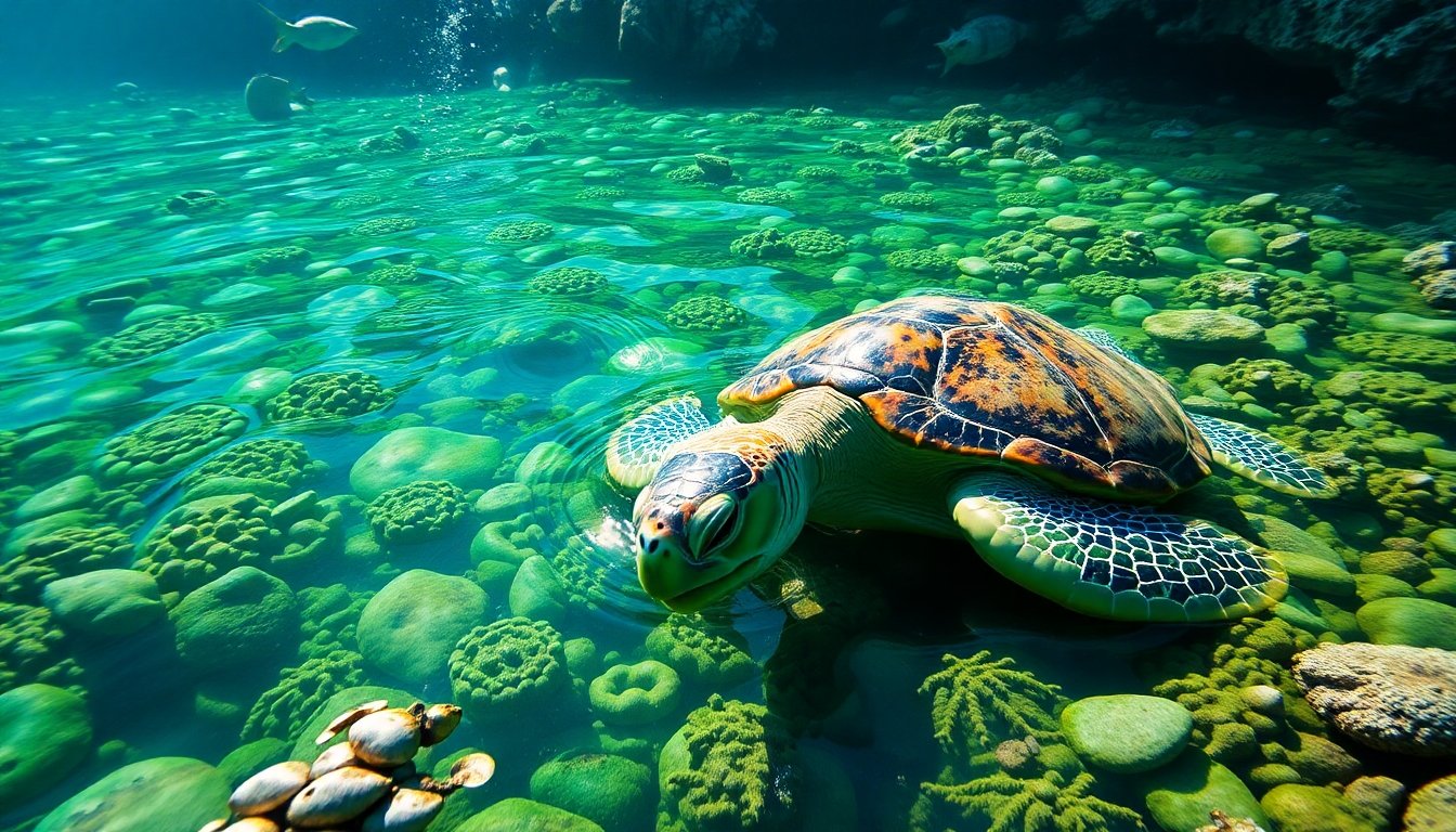 tortuga verde en un prado marino