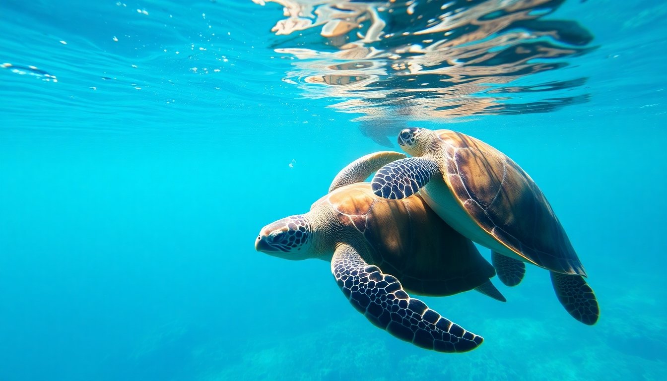 Tortugas copulando en el mar