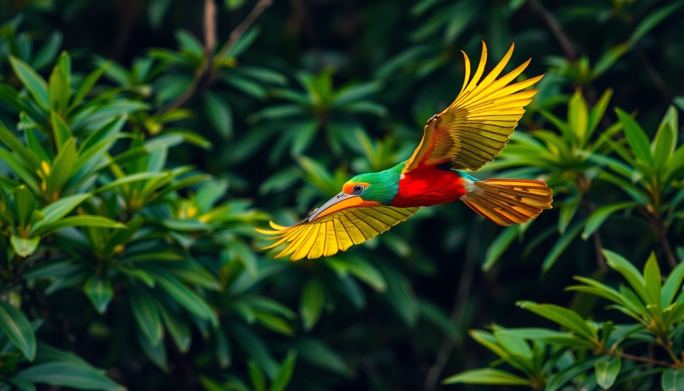 Tucán de la Guayana Francesa en vuelo
