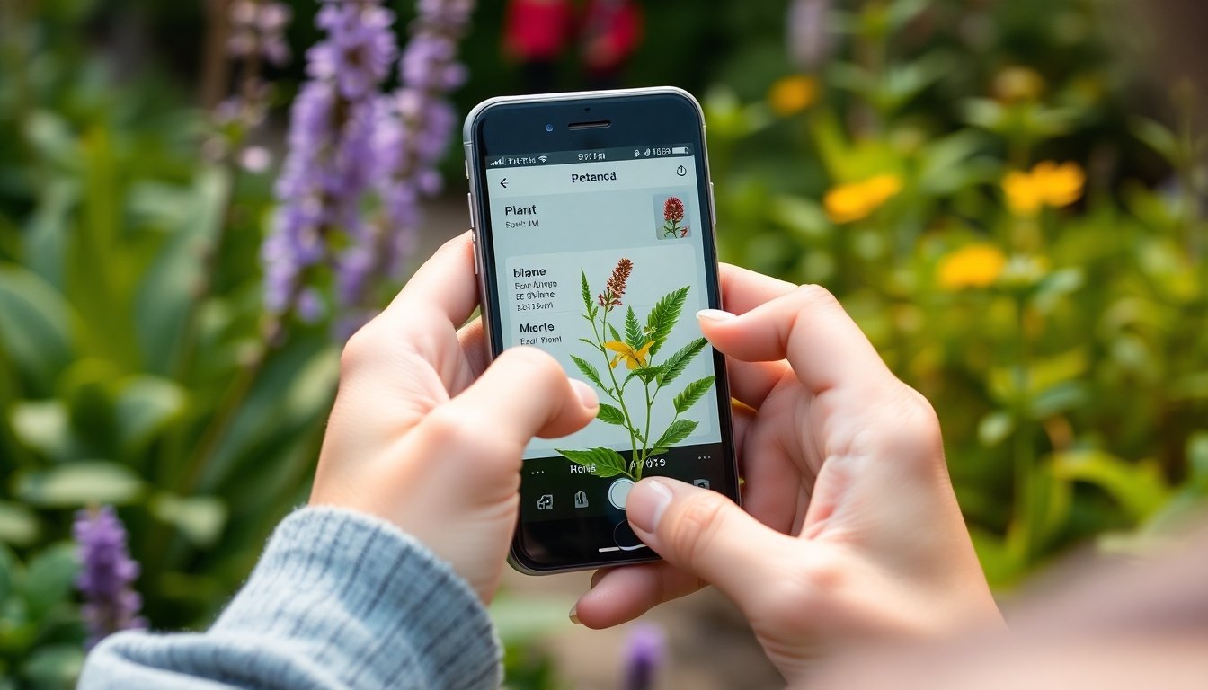 uso de una app para identificar plantas