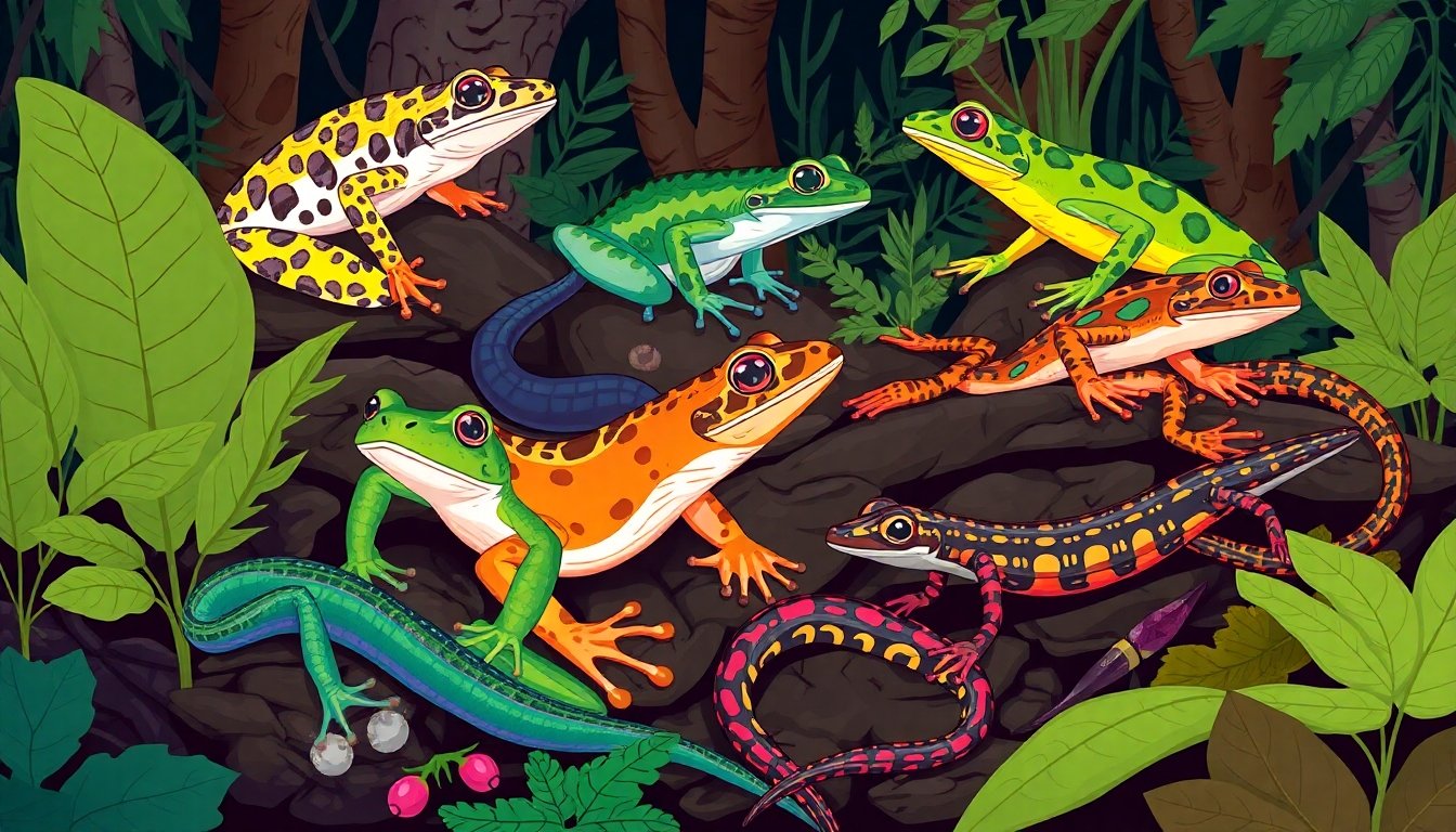 Variedad de anfibios en un bosque