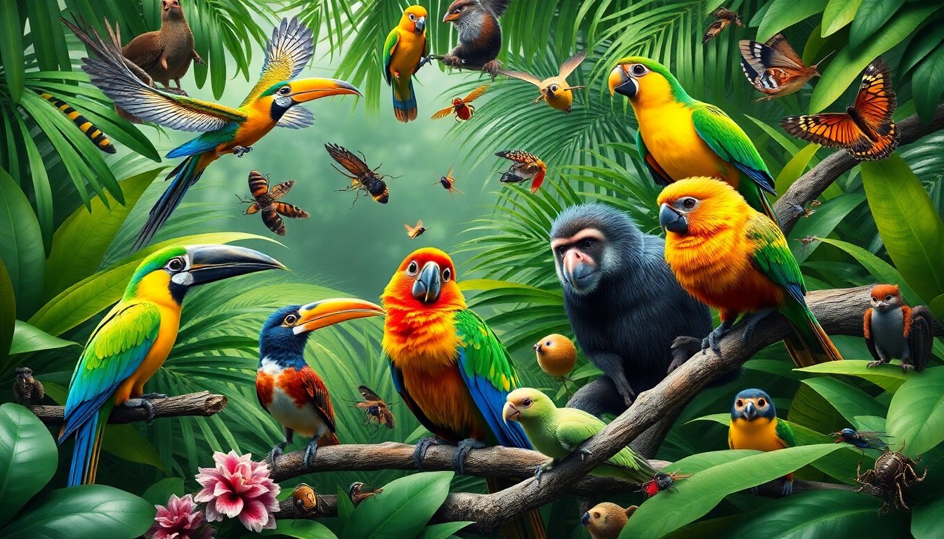 Variedad de animales en la selva tropical