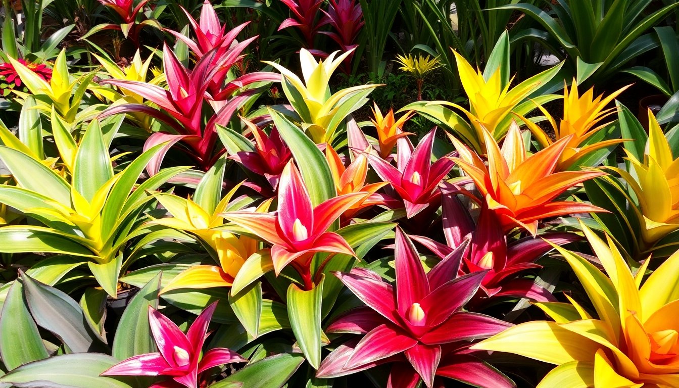 Variedad de bromelias en un jardín