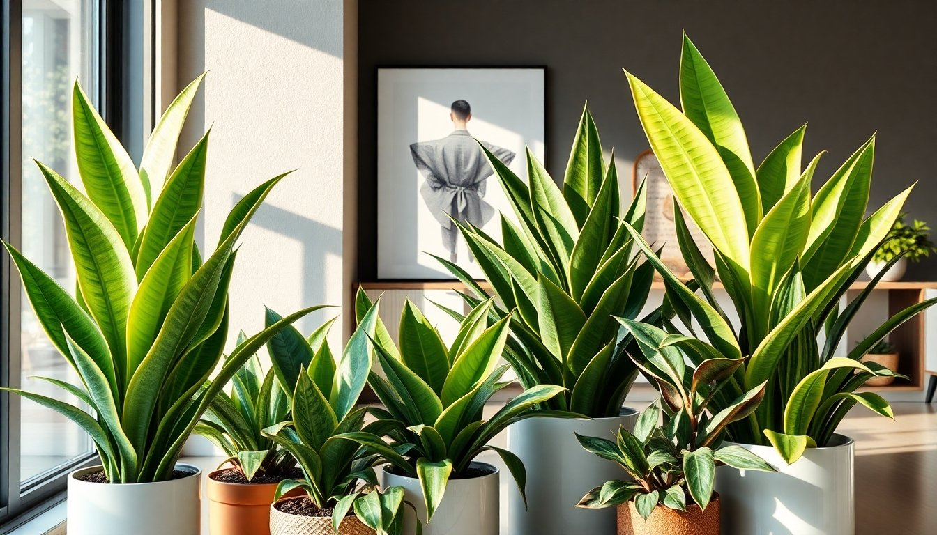 Variedades de sansevieria en una colección