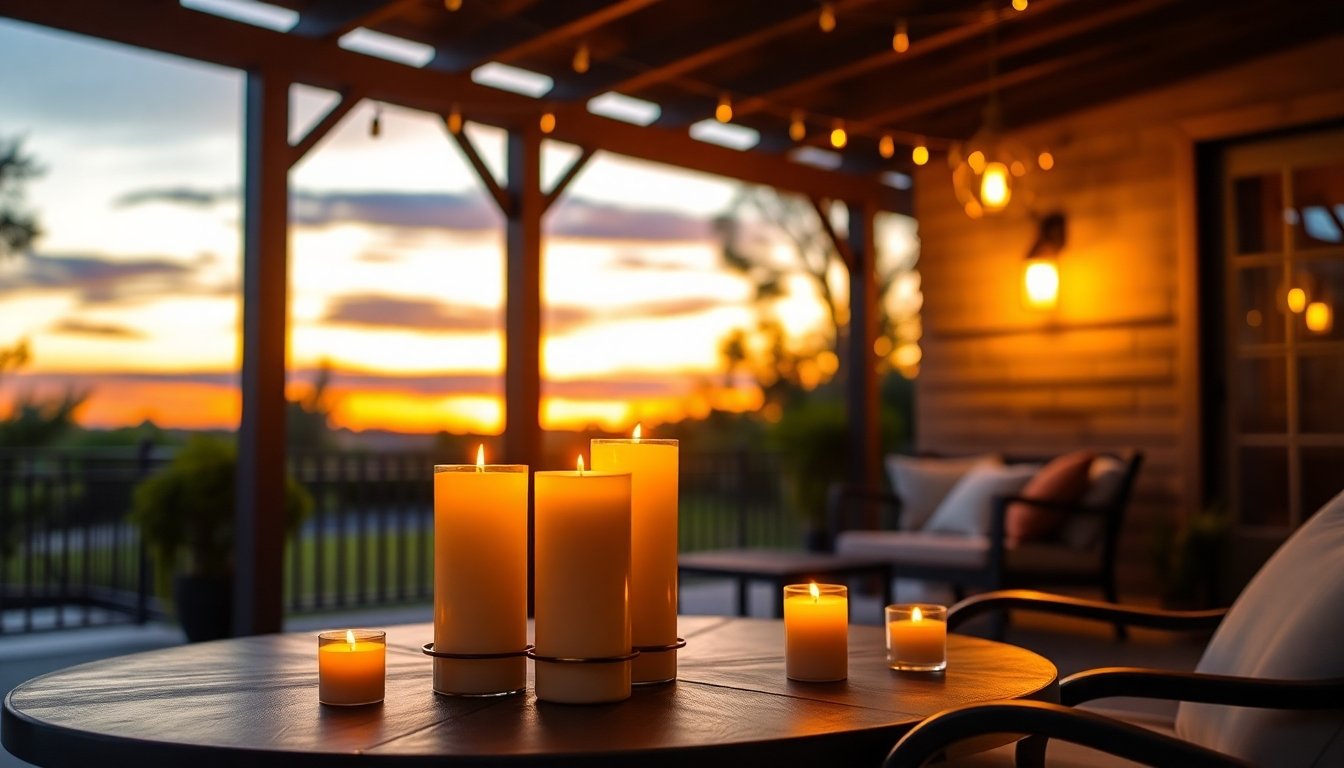 Velas de citronela iluminando el atardecer