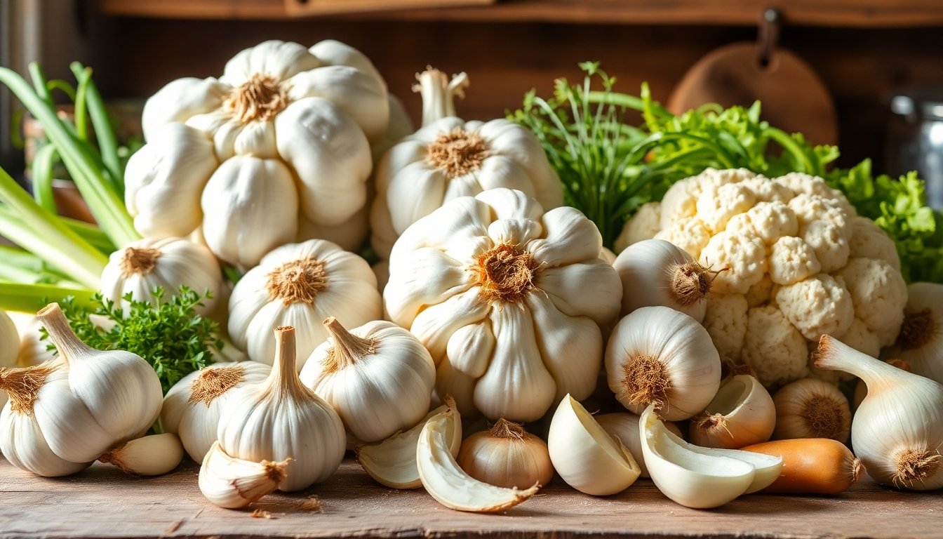 Verduras blancas prebióticas en un entorno natural