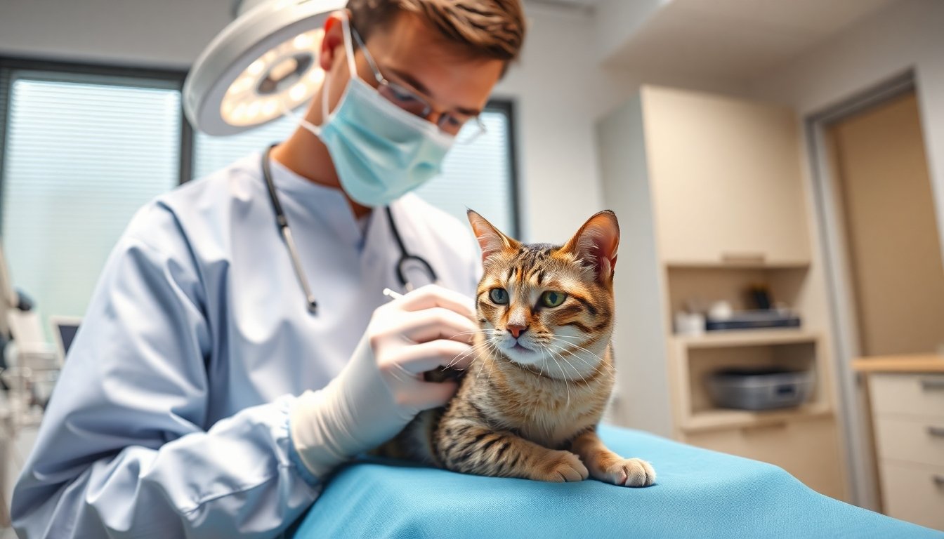 Veterinario esterilizando a un gato