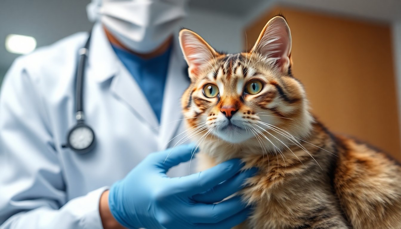 Visita al veterinario con un gato carey